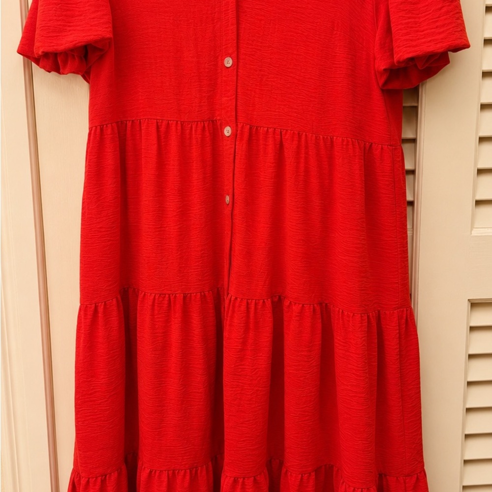MSK Red Tiered Button-Front Midi Dress - Picture 2 of 4